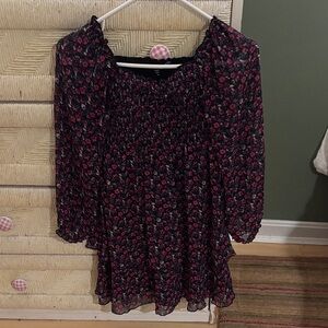 Floral Chiffon Girls Dress with Pink and Black Design